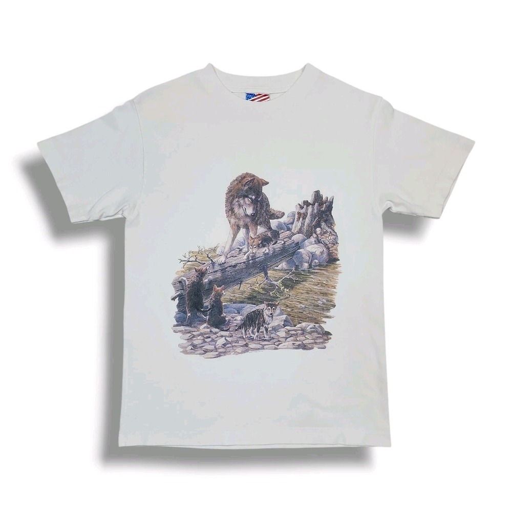 Vintage Murina Wolve & Pups Nature Graphic Print T-Shirt Size Small